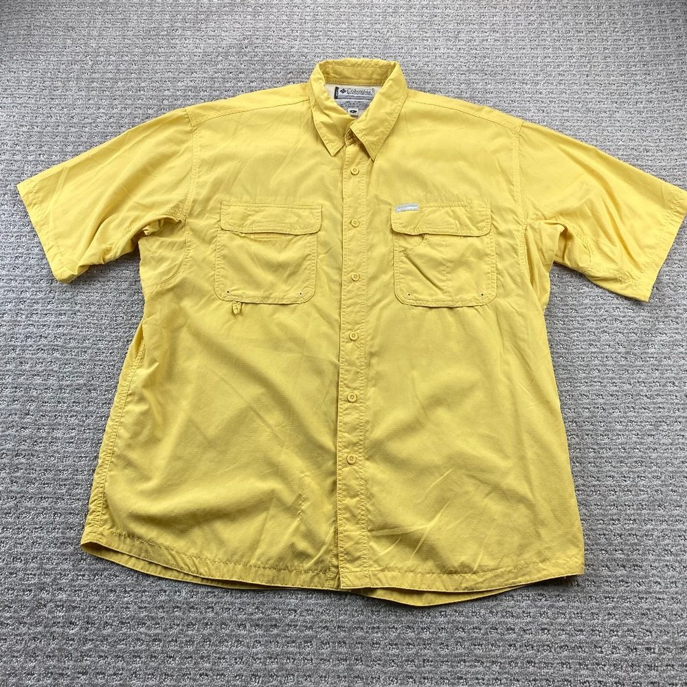 Columbia GRT Shirt Men Extra Large XL Yellow Button Up Short Sleeve